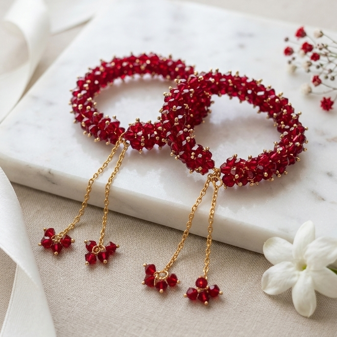 Handmade Pair of 2 Beaded Gajra Bracelets – Elegant Floral Desi Bangles for Girls & Women