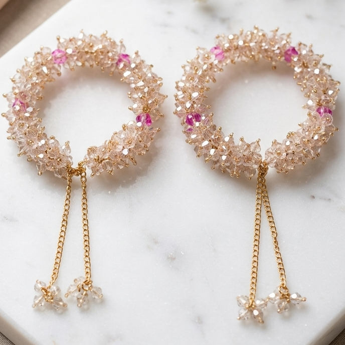 Handmade Pair of 2 Beaded Gajra Bracelets – Elegant Floral Desi Bangles for Girls & Women