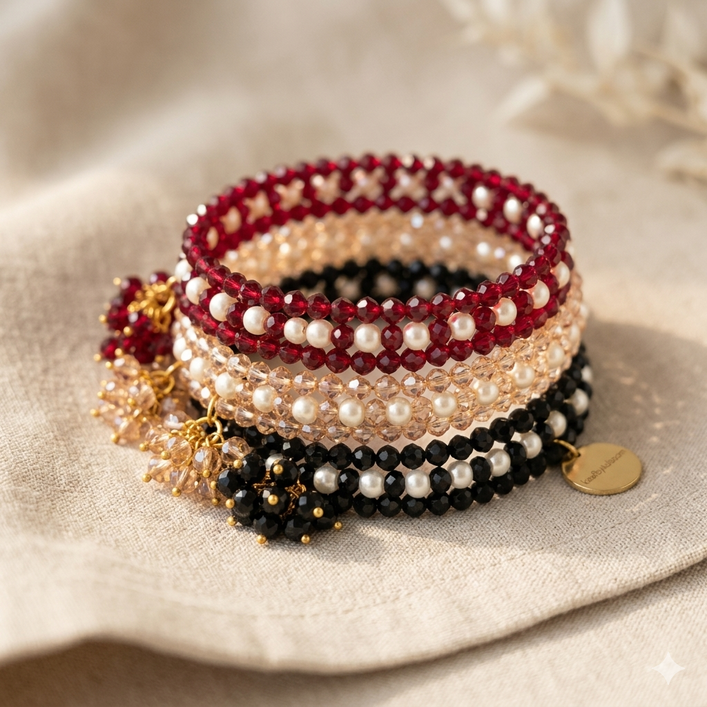 Handmade 3-Layer Beaded Bracelet – Elegant Multi-Layer  Desi Jewelry for Girls & Women