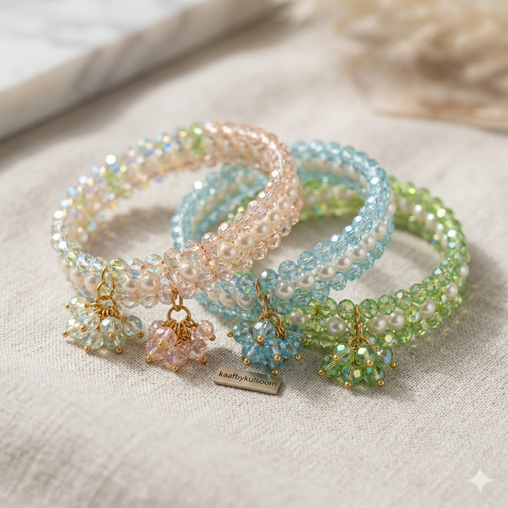 Handmade 3-Layer Beaded Bracelet – Elegant Multi-Layer  Desi Jewelry for Girls & Women