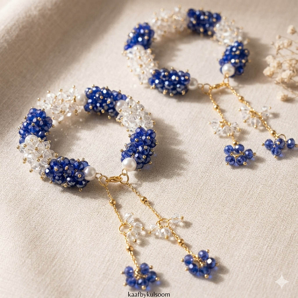 Handmade Pair of 2 Beaded Gajra Bracelets – Elegant Floral Desi Bangles for Girls & Women