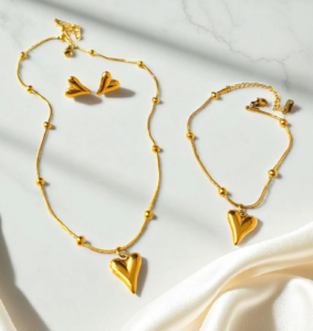 Premium Stainless Steel Jewelry Heart Set | Elegant Anti-Tarnish Everyday Wear Collection