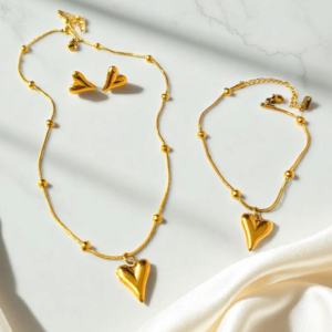 Premium Stainless Steel Jewelry Heart Set  | Elegant Anti-Tarnish Everyday Wear Collection